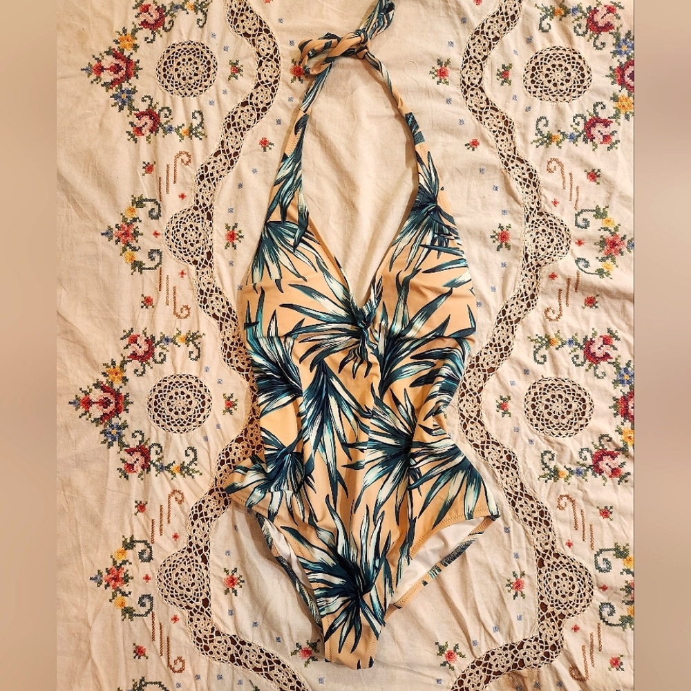 Victoria's Secret Pink One Piece Tropical  Halter Bathing Suit Size Small